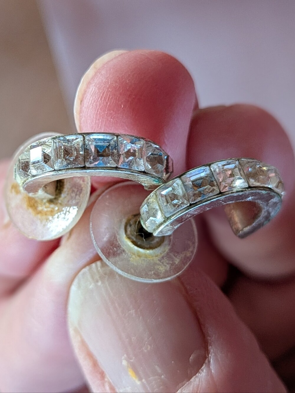 Crystal Or Zircon Half Hoop Arc Earrings, Studs For Pierced Ears